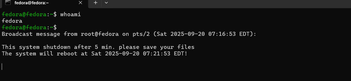 تصویر هشدار shutdown در ترمینال