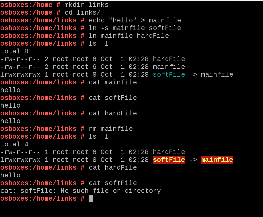 مقایسه hard link و soft link