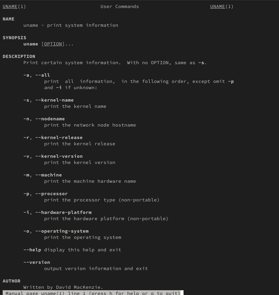 خروجی man uname